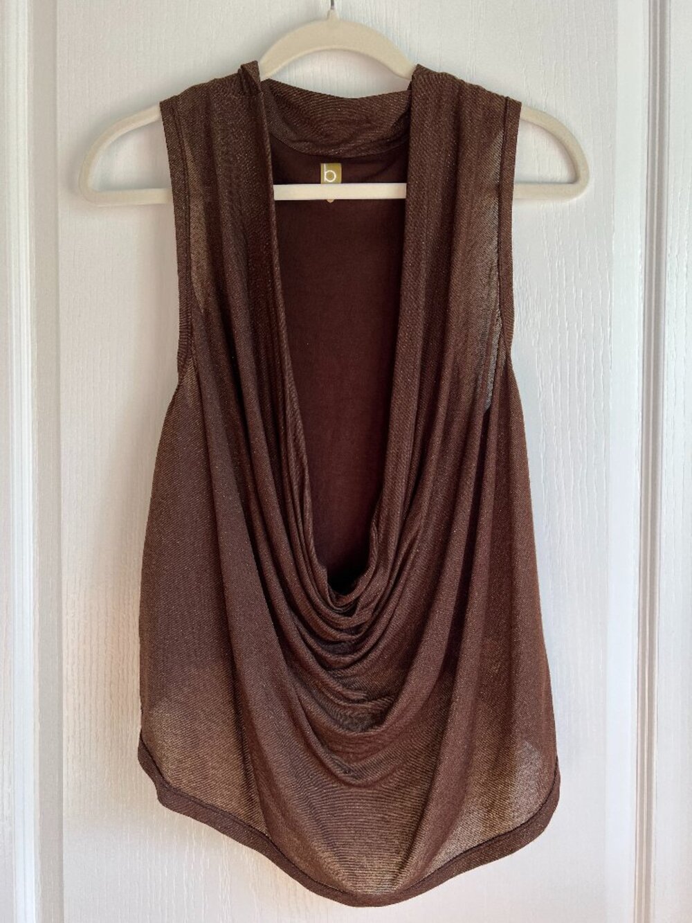 NwoT b by Donna M Walnut Brown Bronze Metallic Shawl Collar Sleeveless Top Sz M